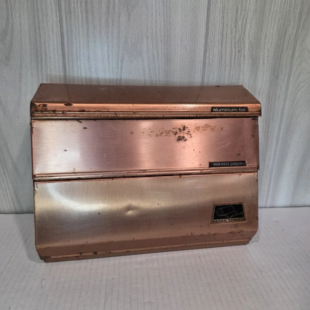 1970's Foil/Wax Paper/Towel Holder MCM COPPER/METAL Wall Mount Wrap Dispenser